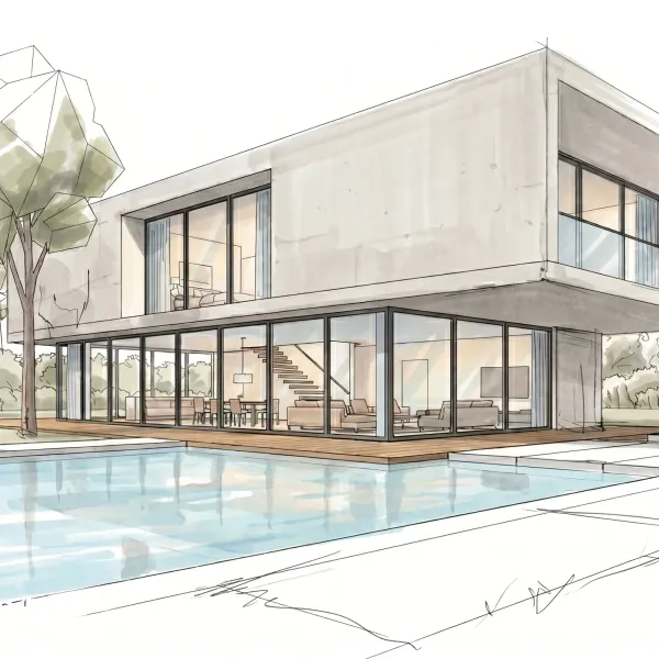 Architectural marker sketch generated from a Revit model