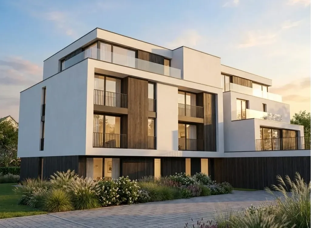 Photorealistic exterior render after automatic AI visualization