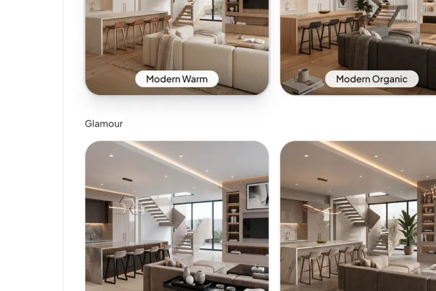 Interior style selection panel in QuickArchViz