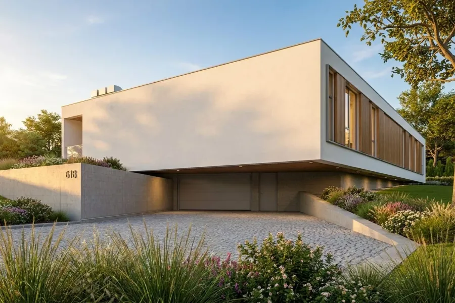 Photorealistic render of a modern house generated from a raw 3D model screenshot