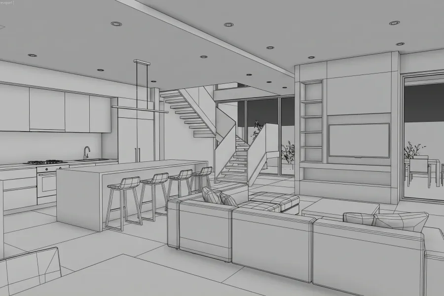 Interior model screenshot prepared for AI visualization in QuickArchViz