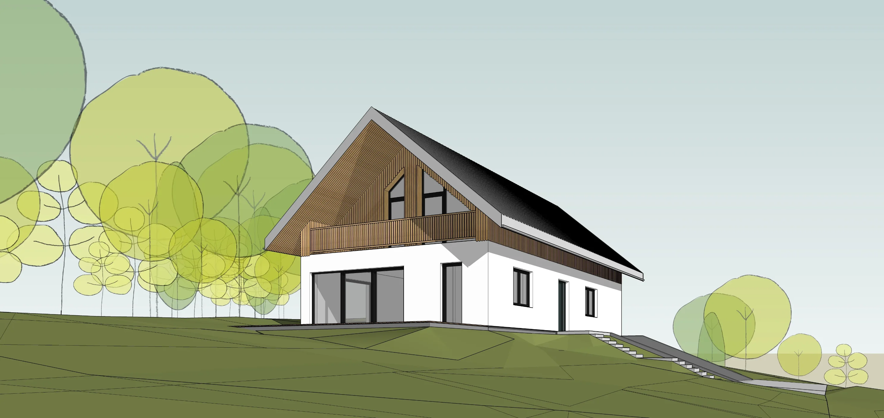 Single-family home before and after QuickArchViz exterior visualization
