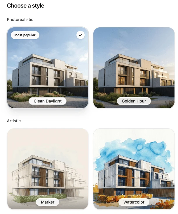 Selecting an interior visualization style in QuickArchViz