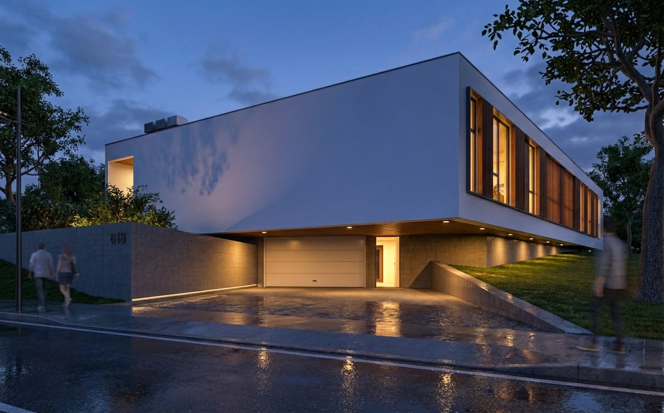 Warm evening lighting home render