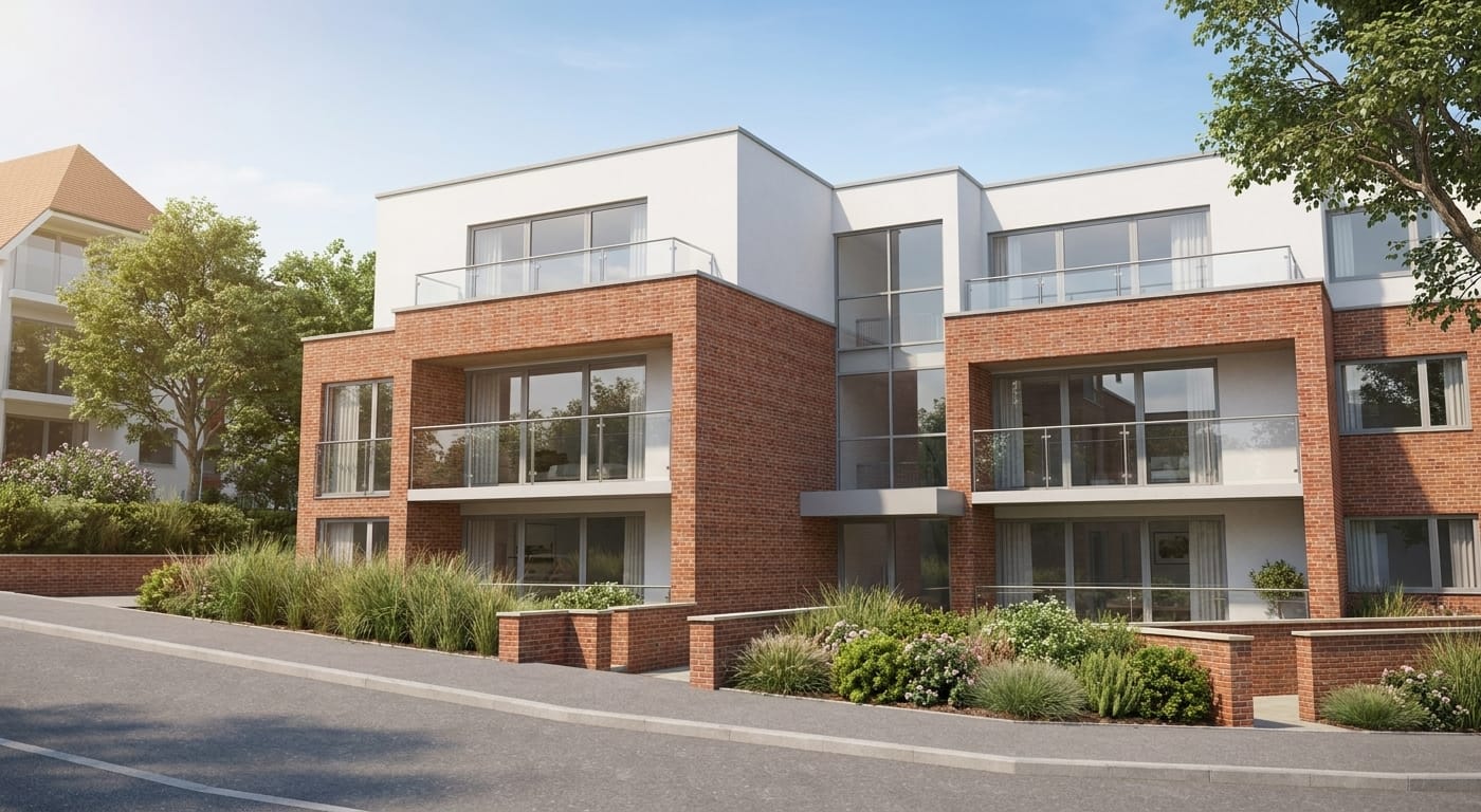 Brick apartment facade daylight render