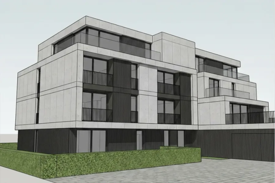 Screenshot modelu 3D budynku przygotowany do automatycznej wizualizacji zewnętrznej AI