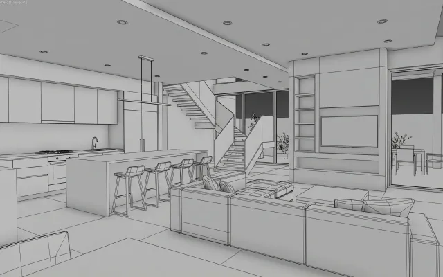 Screenshot z Archicad do wizualizacji AI w stylu Modern Organic